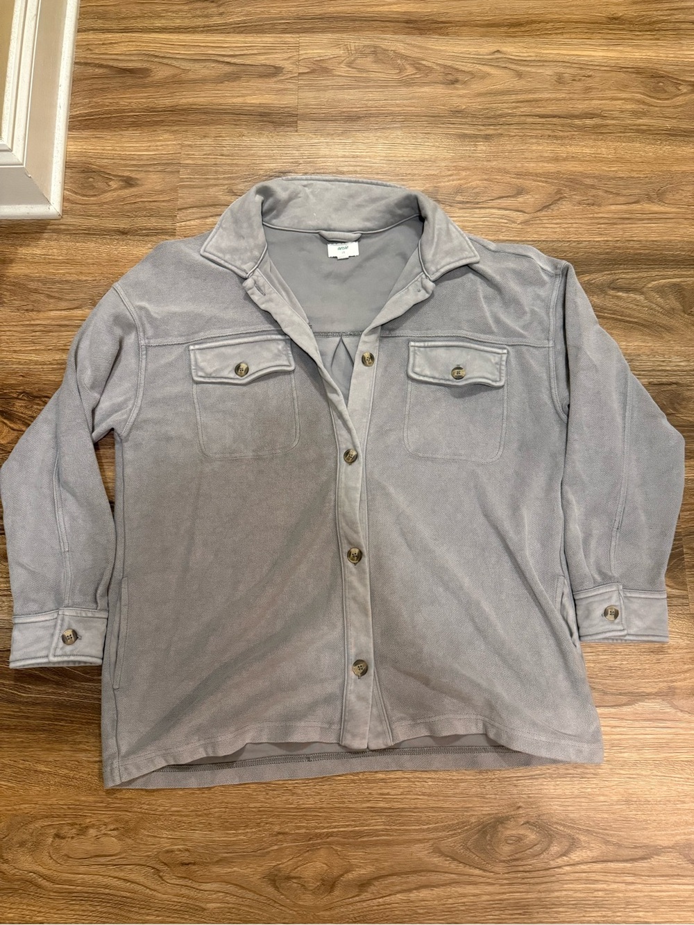 aerie Light Gray Button-Front Shirt Jacket